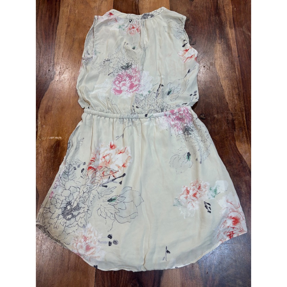 Aritzia BABATON floral silk mini dress XS cream sleeveless drawstring waist